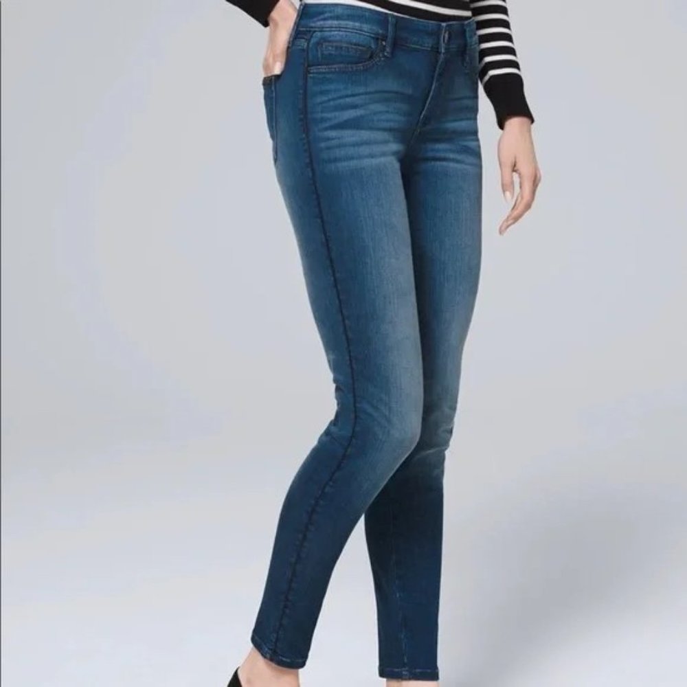 White House Black Market Mid-Rise Faux leather trim Skinny Ankle Jeans size 4